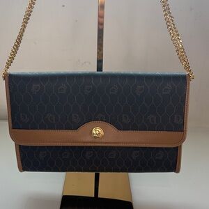 Vintage Dior Honeycomb Monogram Clutch w aftermarket Gold Chain PRISTINE ~1980s